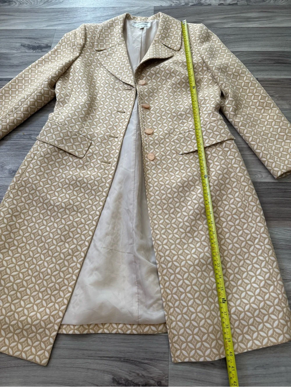 Vintage Suit Studio Geometric Print Notched Duster Blazer Size 12 Old Money Mod